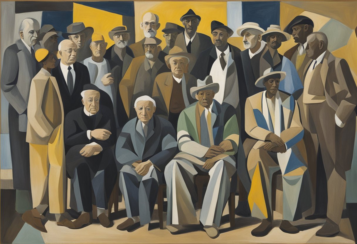 A group of diverse individuals gather around a male cancer warrior, showing support and forming deep connections, redefining his personal identity