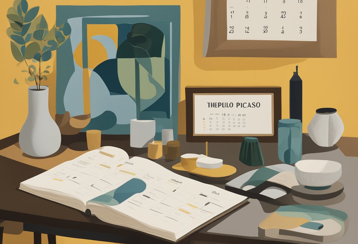 A biomarker test kit sits on a table, next to a calendar marked with therapy dates. A serene home environment with soft lighting and comforting decor surrounds the scene