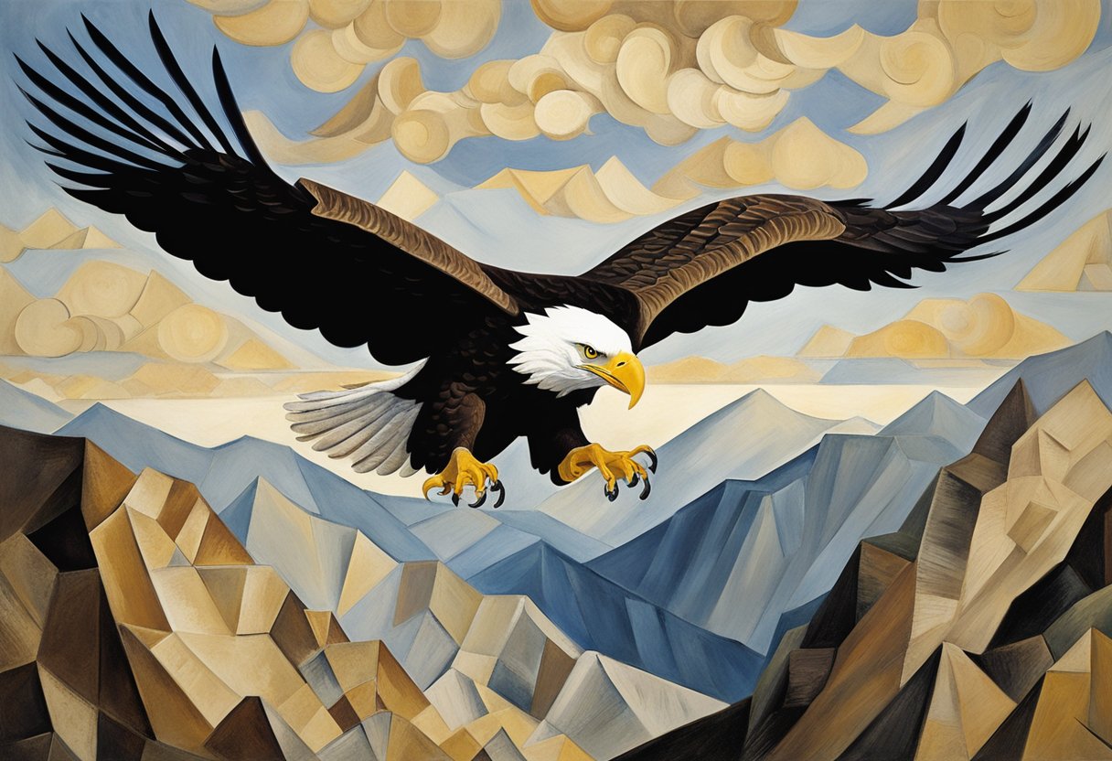 A bald eagle soars above a rugged mountain range, symbolizing strength and resilience in the face of new physical challenges