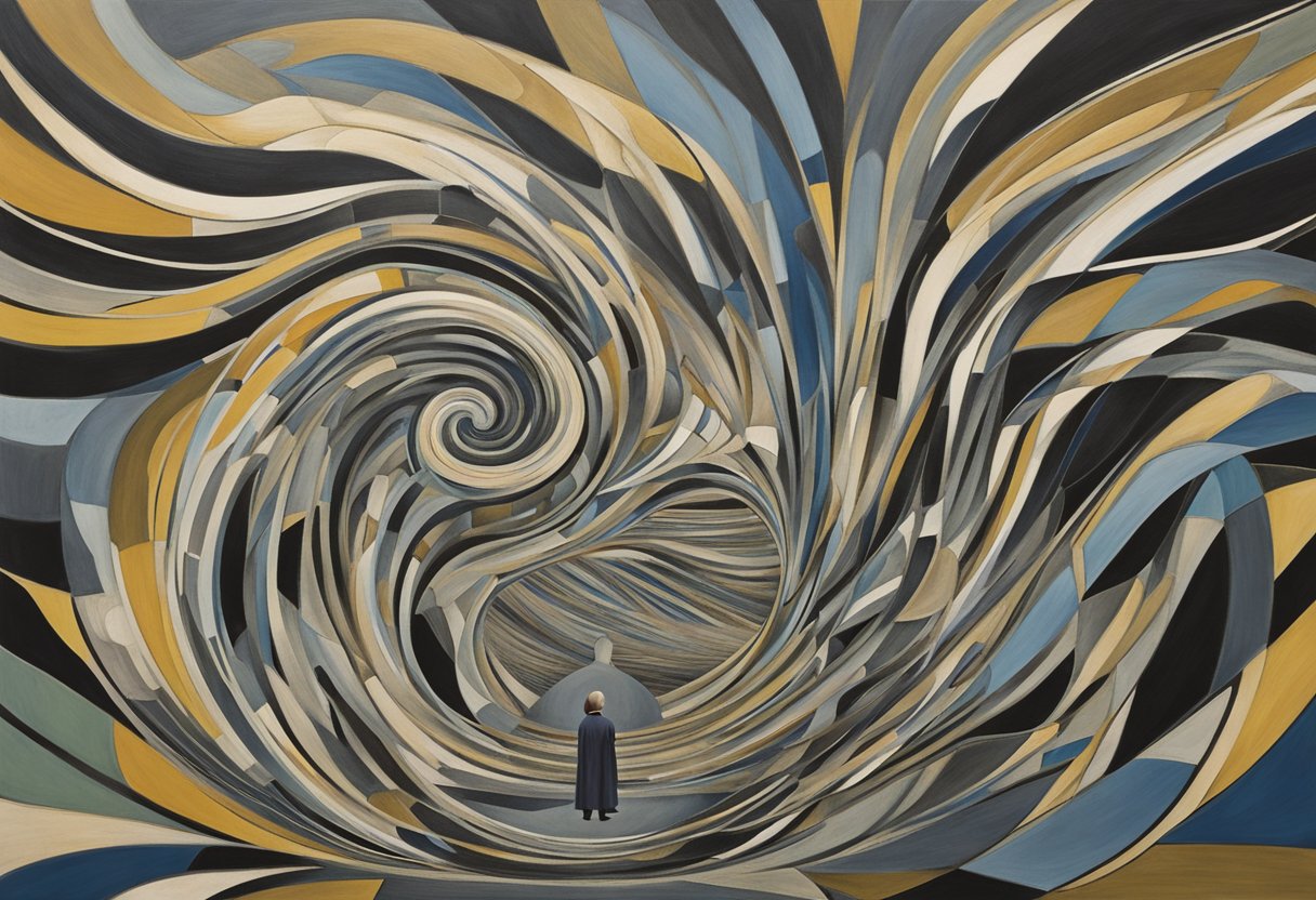 A lone figure stands strong amidst swirling emotions, symbolizing the inner struggle of male cancer warriors