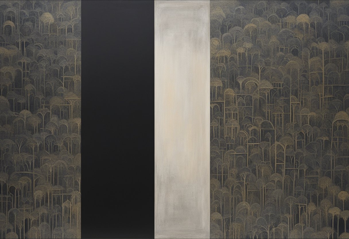 A figure stands alone, surrounded by darkness, but with a faint glimmer of light in the distance. The atmosphere is heavy with a sense of isolation and vulnerability, yet there is a subtle resilience and determination emanating from the figure