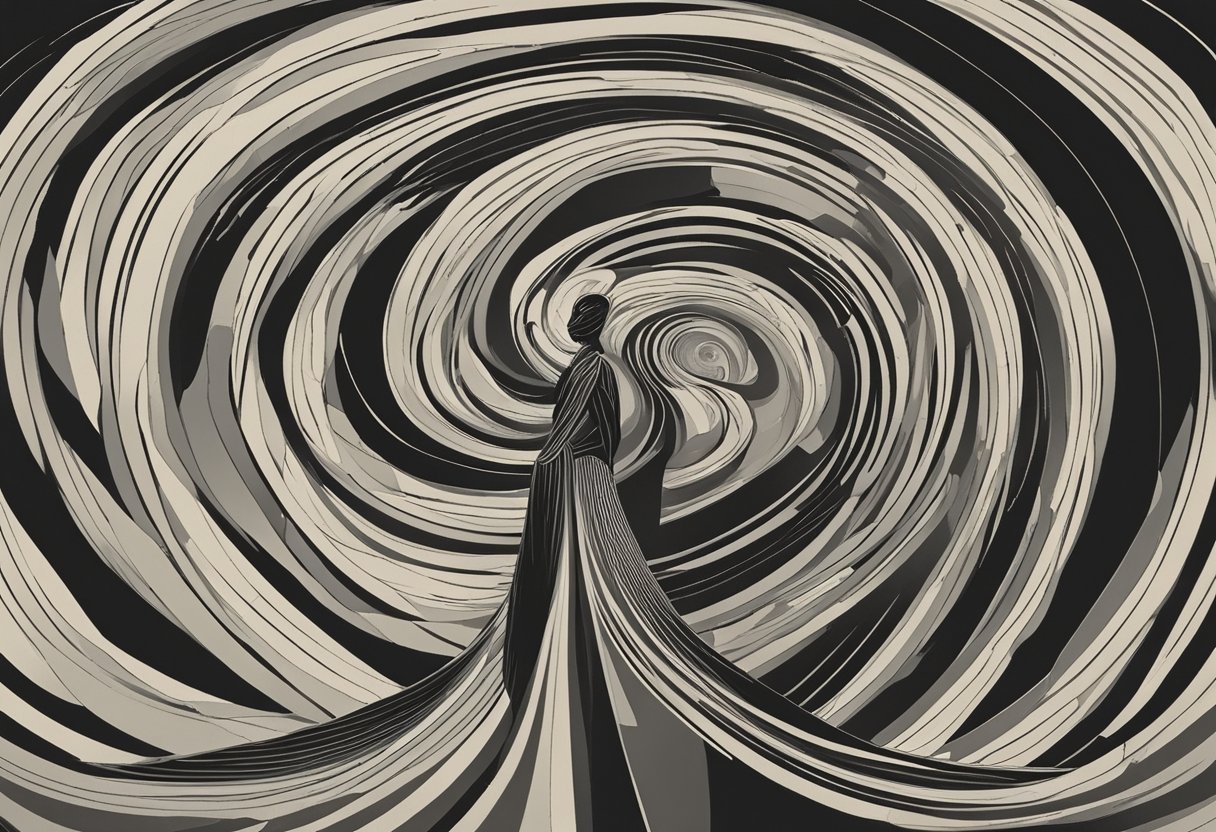 A lone figure standing strong, surrounded by swirling emotions