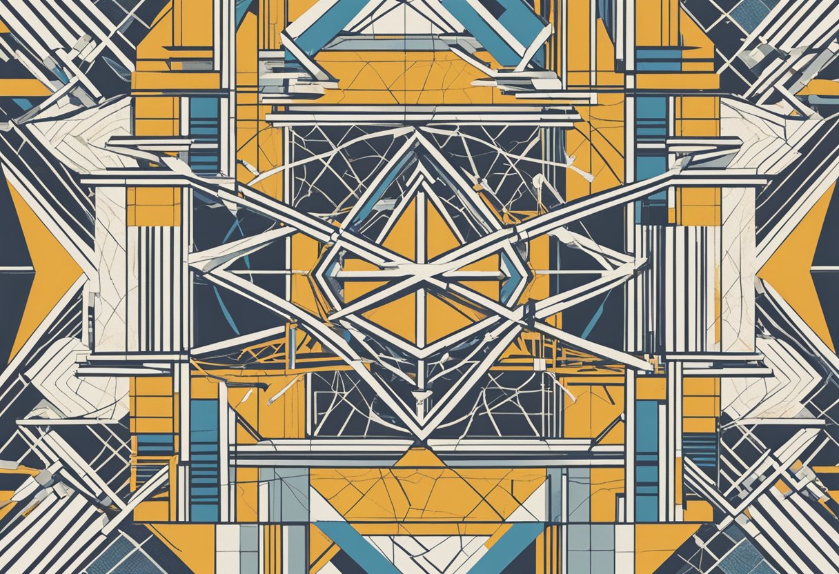 A group of interconnected lines and shapes representing support systems and relationship dynamics, emanating strength and nurturing energy