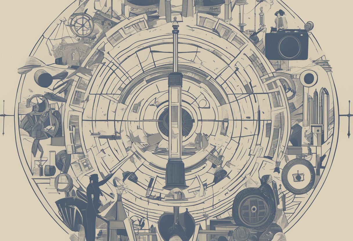 A figure stands tall, surrounded by tools and resources. They navigate through anxiety, building resilience and strength