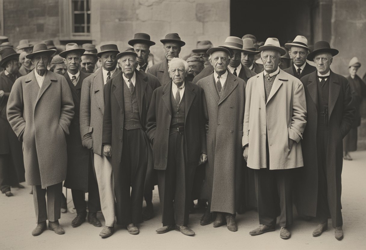 A man stands tall, surrounded by supportive friends and family, adjusting to physical changes with strength and determination