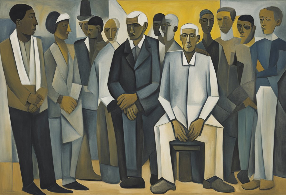 A group of diverse individuals gather around a male figure, showing support and solidarity in the face of cancer