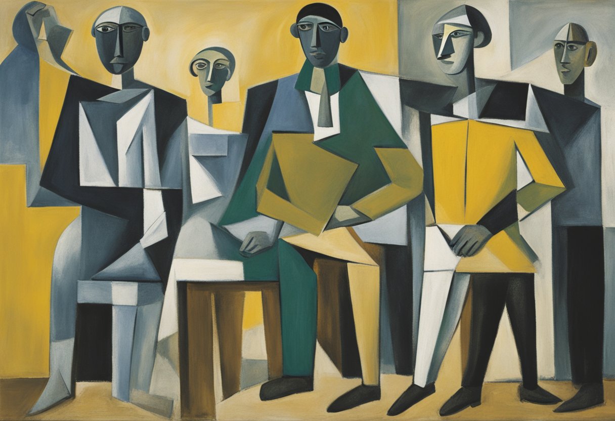 A group of diverse figures engage in a lively debate, challenging traditional social norms. One figure stands out as a symbol of strength and resilience in the face of male cancer