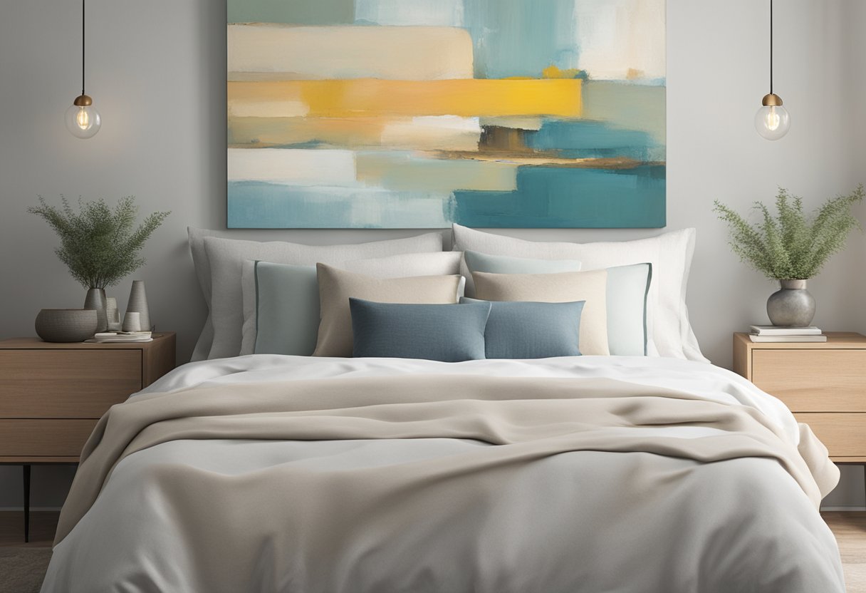 A calm, serene setting with a soft, comfortable bed, surrounded by soothing colors and gentle lighting