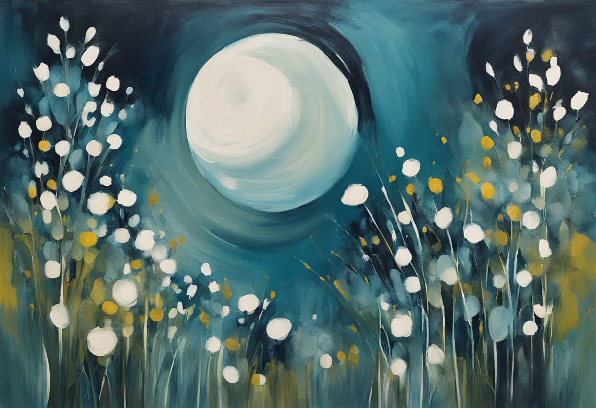 A serene, moonlit garden with calming elements, a symbol of peace and relaxation for a male cancer thriver