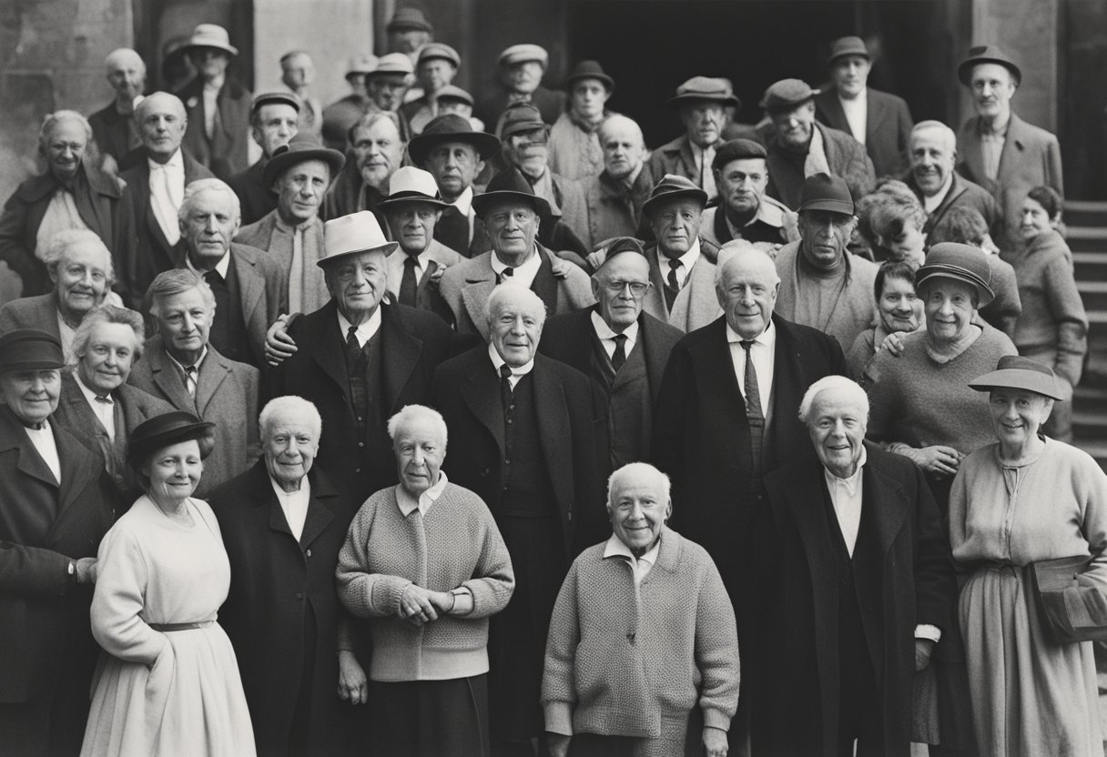 A man standing tall, surrounded by supportive friends and family. Engaging in physical activity and enjoying life post-cancer