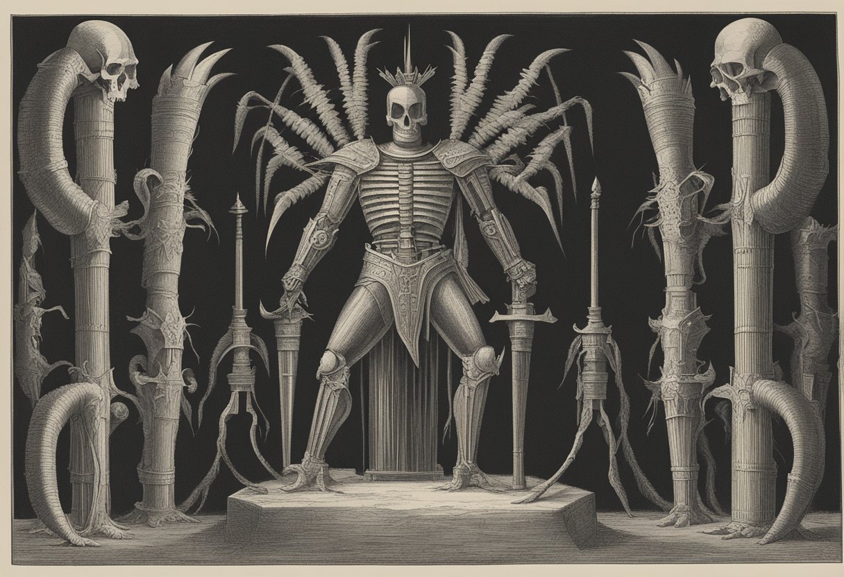 A figure in warrior stance, facing a giant spinal tap, surrounded by a heated debate