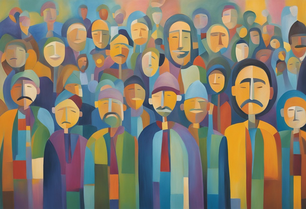 A man stands tall, surrounded by supportive friends and family. He is smiling and radiating confidence, symbolizing his journey of rebuilding self-esteem after overcoming cancer