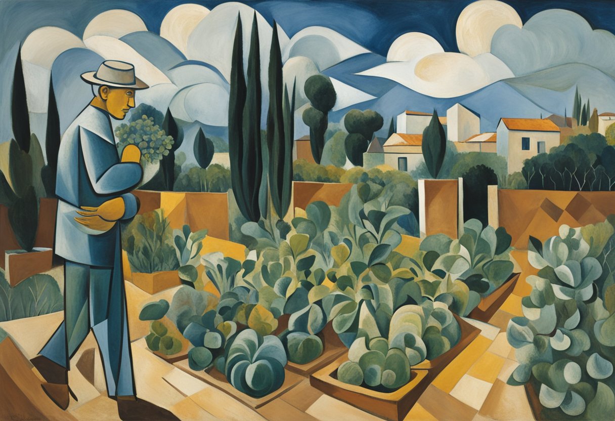 A man's silhouette, standing strong amidst a tangled web of shifting paths and priorities, symbolizing the cancer journey