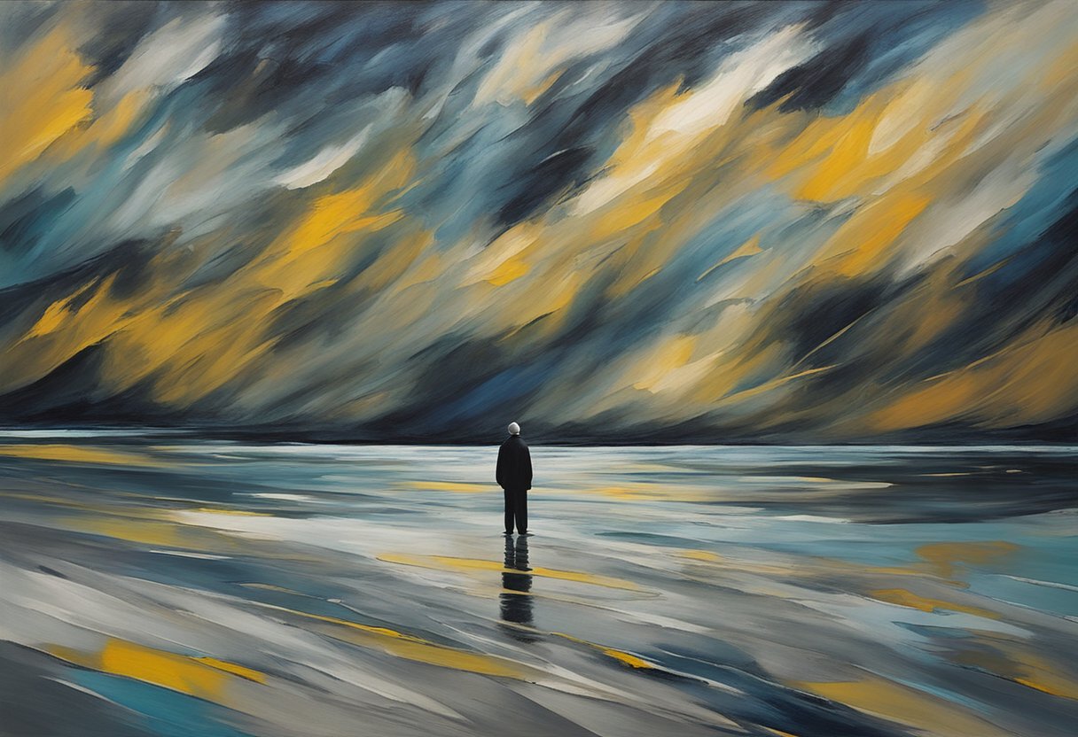 A lone figure stands strong amidst a storm, symbolizing resilience in the face of a cancer diagnosis