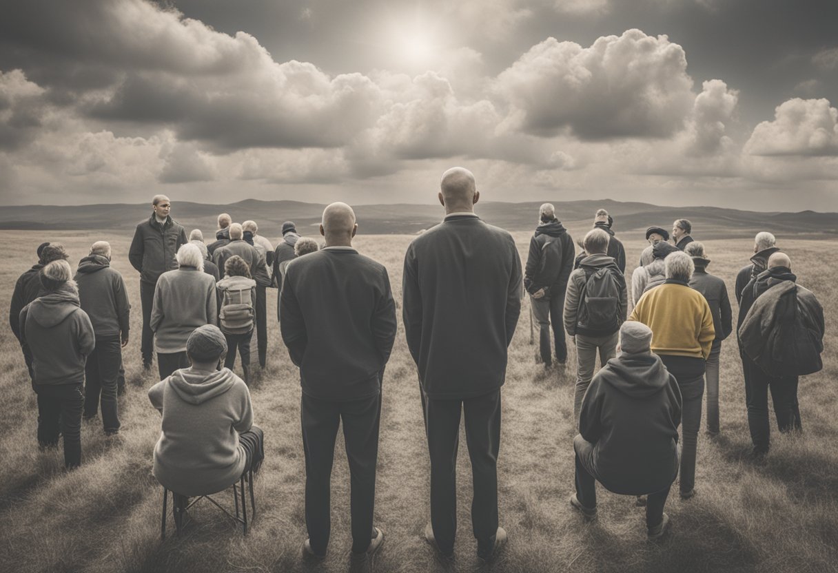 A man surrounded by friends and family, standing strong in the face of cancer