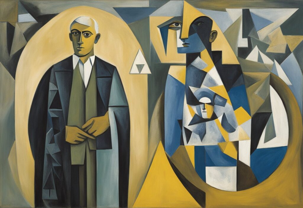 A male figure stands confidently, surrounded by symbols of strength and resilience. He holds a shield emblazoned with a cancer awareness ribbon, radiating determination and empowerment