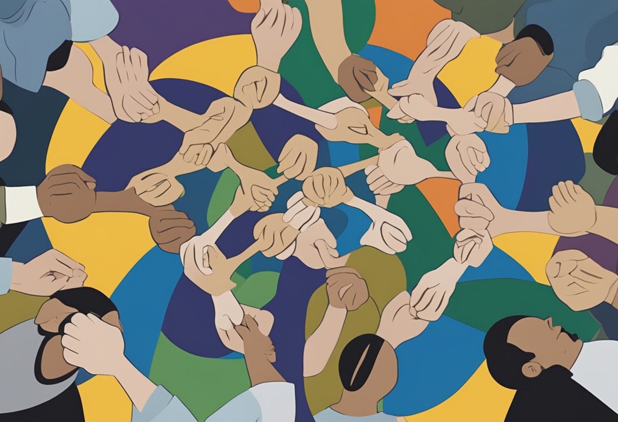 A group of male cancer warriors gather in a circle, offering support and sharing their experiences with one another. The bond of camaraderie is evident in their body language and expressions