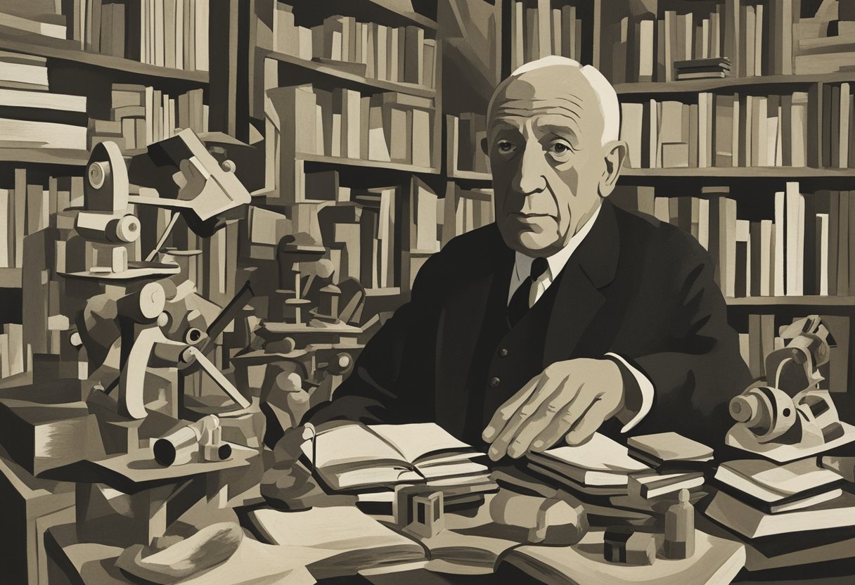 A person surrounded by books and medical equipment, representing ongoing research and education in male cancer thriver's journey