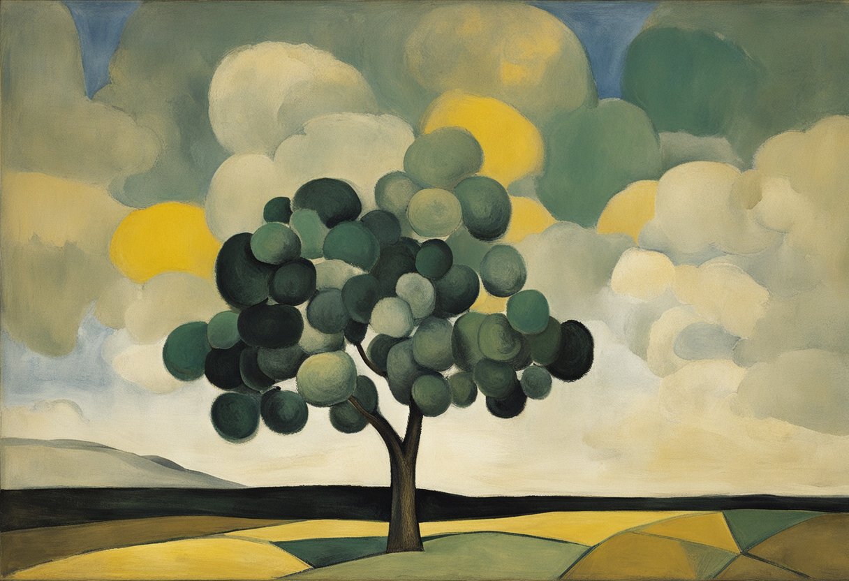 A serene landscape with a lone tree standing tall, symbolizing resilience and hope