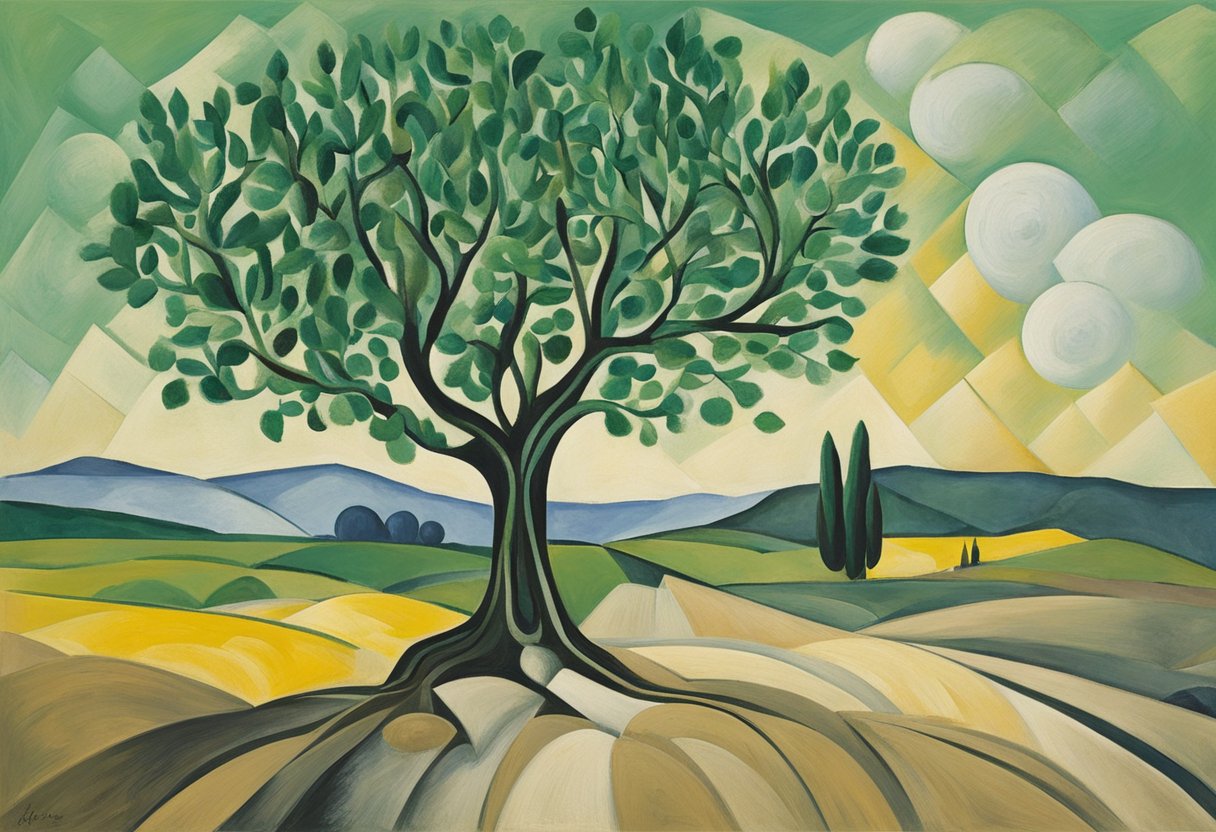 A lone tree emerging from a barren landscape, with a vibrant green shoot sprouting from the trunk, symbolizing resilience and new life