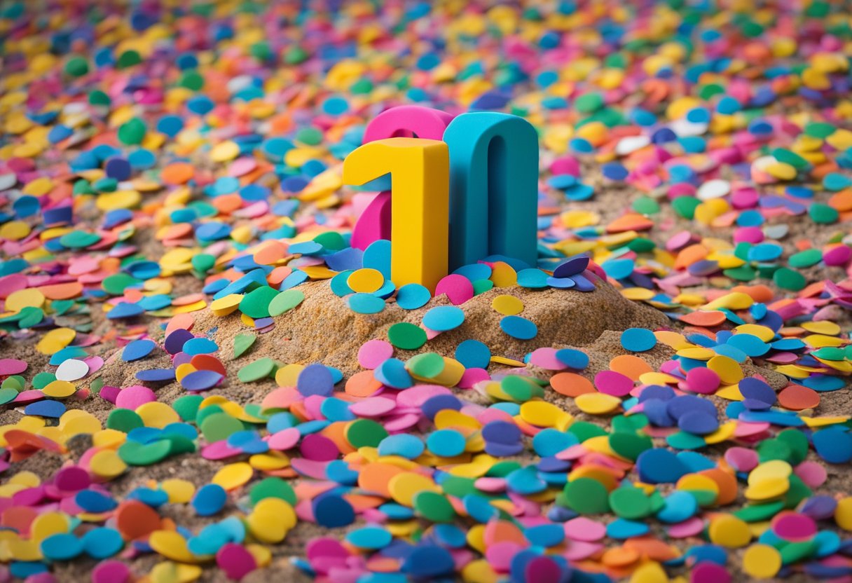 A colorful confetti explosion surrounds a symbolic "1000" milestone marker, with a triumphant and resilient tone