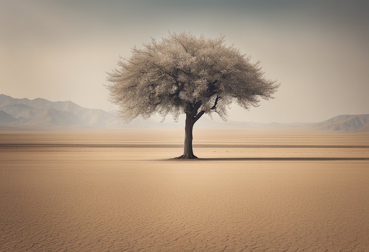 A lone tree blossoming amidst barren land