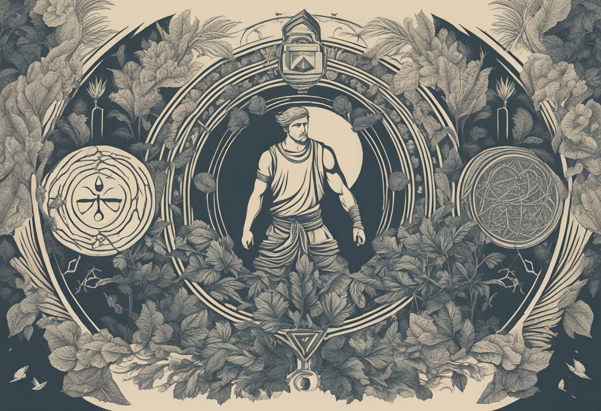 A man surrounded by nature, holding a symbol of strength, with a sense of hope and resilience