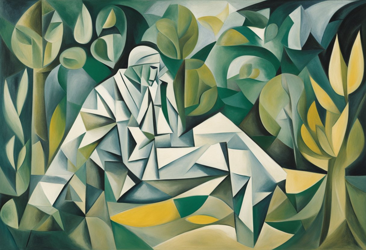 A serene figure surrounded by nature, symbolizing peace and healing after overcoming male cancer