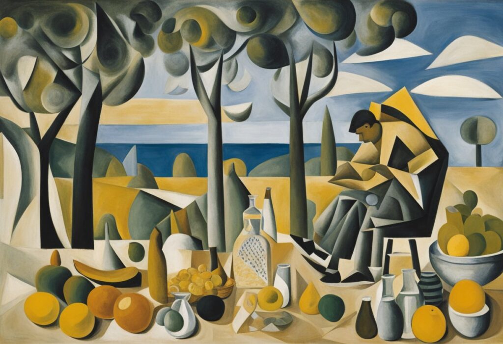 A man exercising outdoors, surrounded by healthy food and medical resources