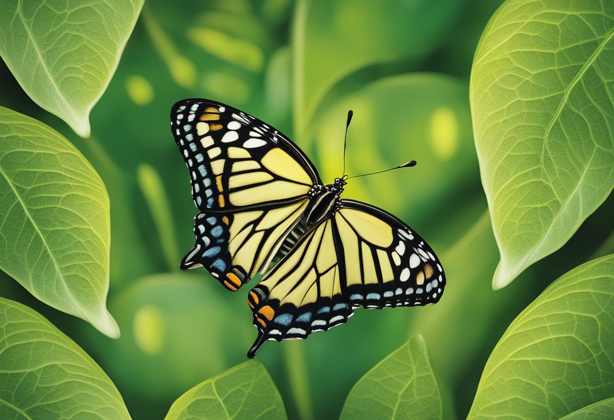 A caterpillar emerging from a cocoon, transforming into a vibrant butterfly