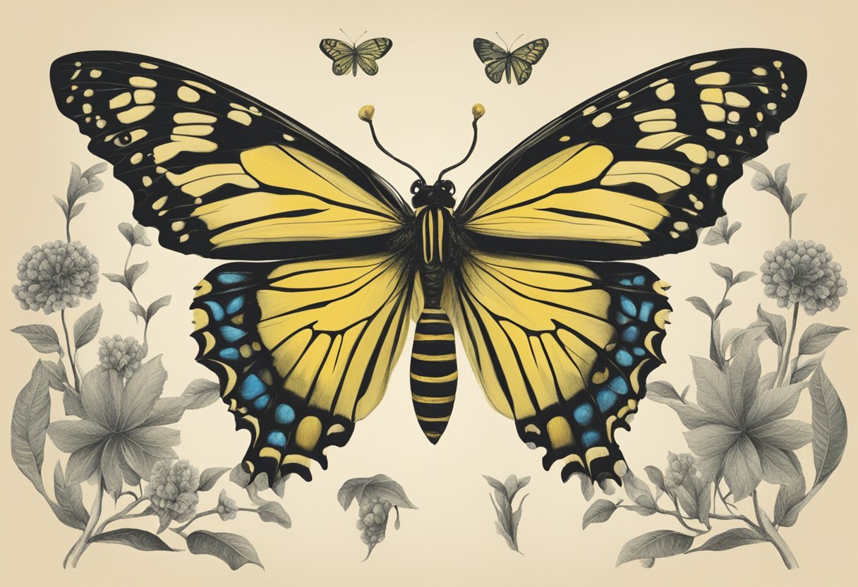 A caterpillar transforming into a butterfly, symbolizing the metamorphosis of a male cancer thriver