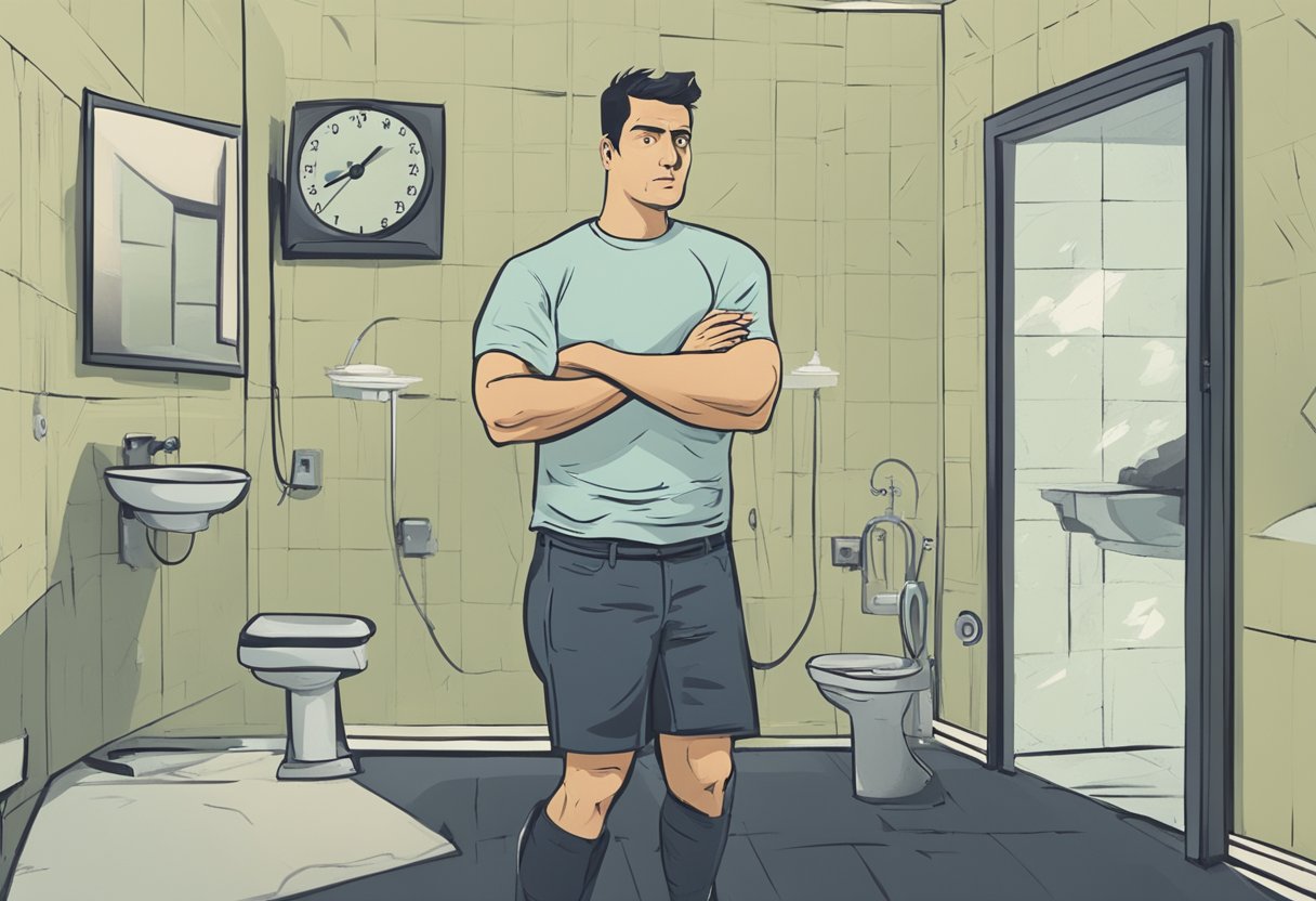 A man standing confidently, surrounded by a broken bathroom scale and a triumphant expression on his face