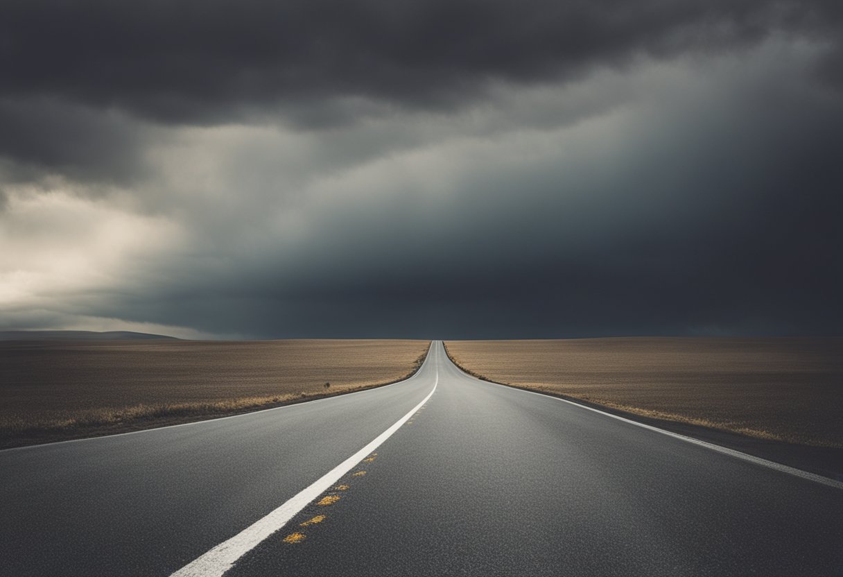 A lone figure stands at the edge of a vast, open road, symbolizing a new beginning and the journey of a cancer thriver starting over