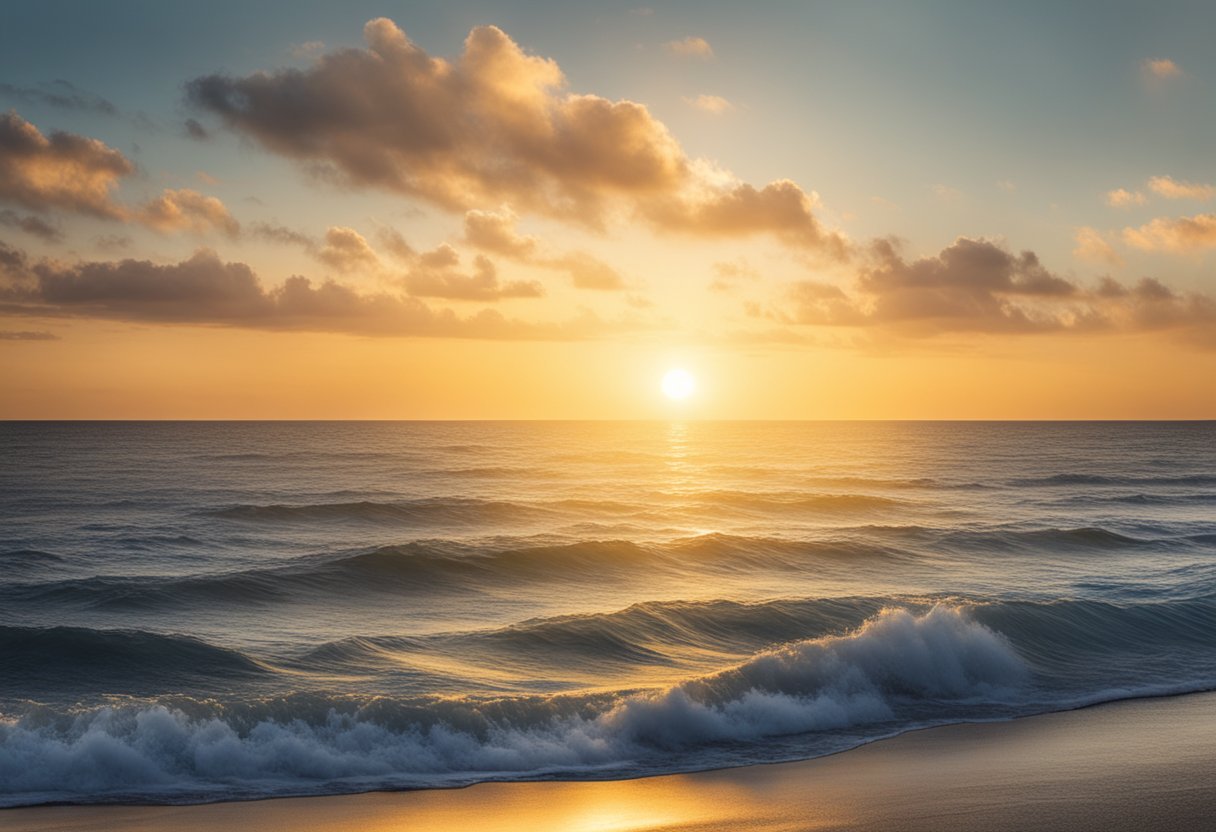 A sunrise over a calm ocean, symbolizing new beginnings and hope for a male cancer thriver