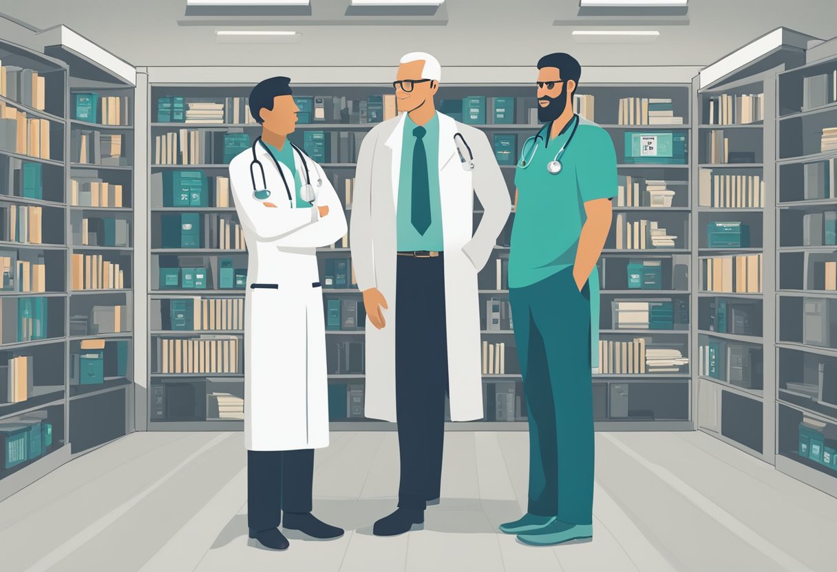 A male cancer survivor standing confidently with a healthcare provider, symbolizing the arbitrary role of healthcare providers in survivorship