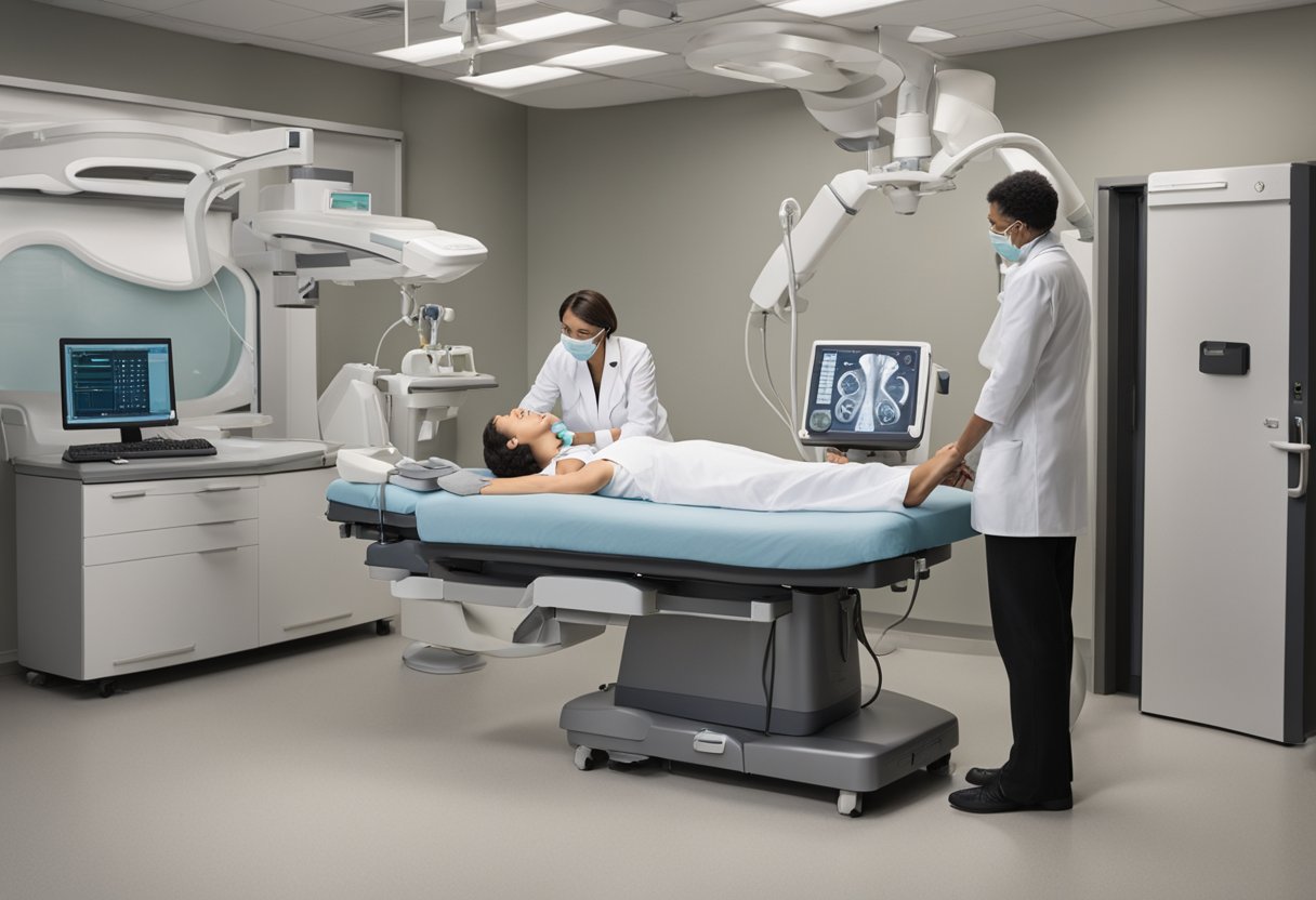 A radiologist carefully places the MagSeed into the patient's breast, guided by ultrasound. The patient looks on with curiosity and a sense of relief