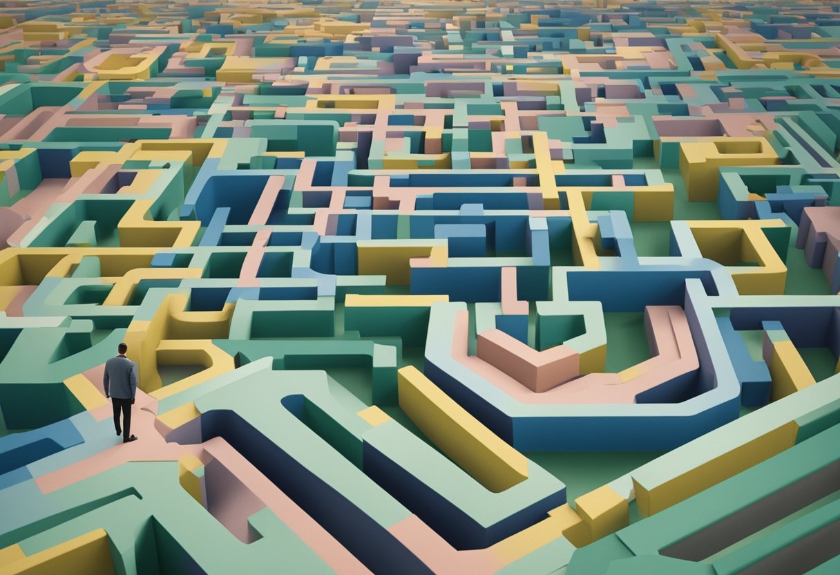 A lone figure stands amidst a maze of medical equipment, symbolizing the complex challenges faced by cancer survivors